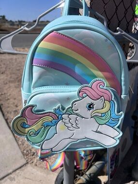 Loungefly Pastel Rainbow Pony Mini Backpack - Light Blue with Multicolor Accents